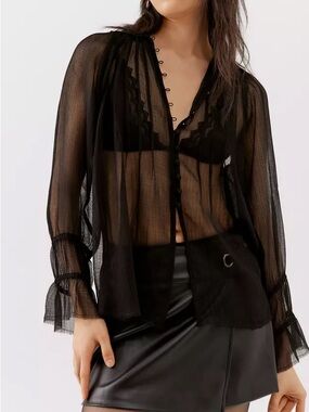 Urban Outfitters Dion Sheer Chiffon Black Sheer Blouse Whimsigoth Ethereal